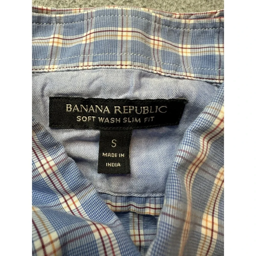 Banana Republic Shirt Mens S Blue Soft Wash Slim Fit Plaid Long Sleeve Button Up